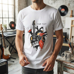 Camiseta Música personalizada Coração Guitarra Piano Teclad