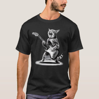Camiseta Música Retro de Rock de Gato