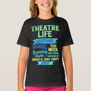Camiseta musical de ator nerd de teatro e decoração coloida