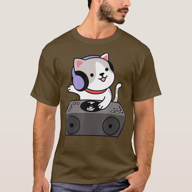 Camiseta Musical de Kitten Musical do Gato DJ (Frente)