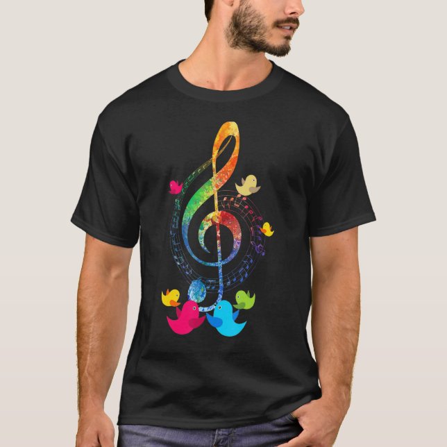 Camiseta Musical Instrumento Pássaros Treble Clef (Frente)