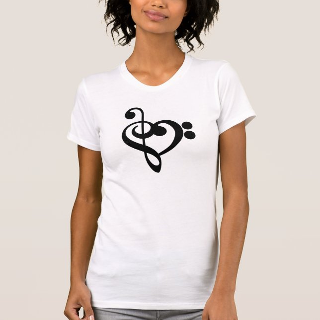 Camiseta Musical Music Heart - Treble Bass Clef (Frente)