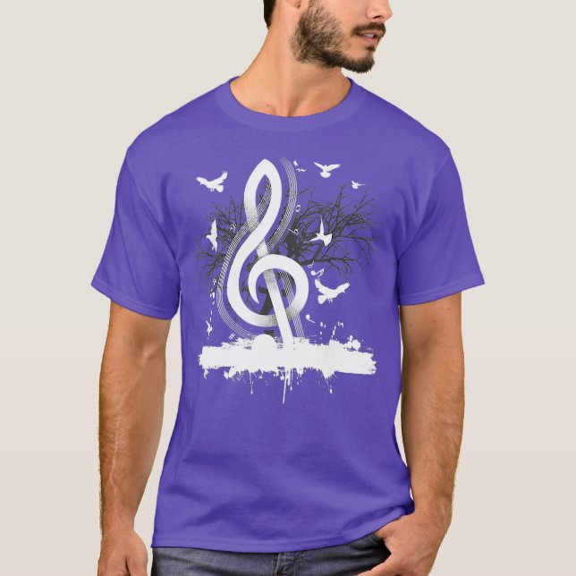 Camiseta Musical Music Notes Birds Tree Clef (Frente)
