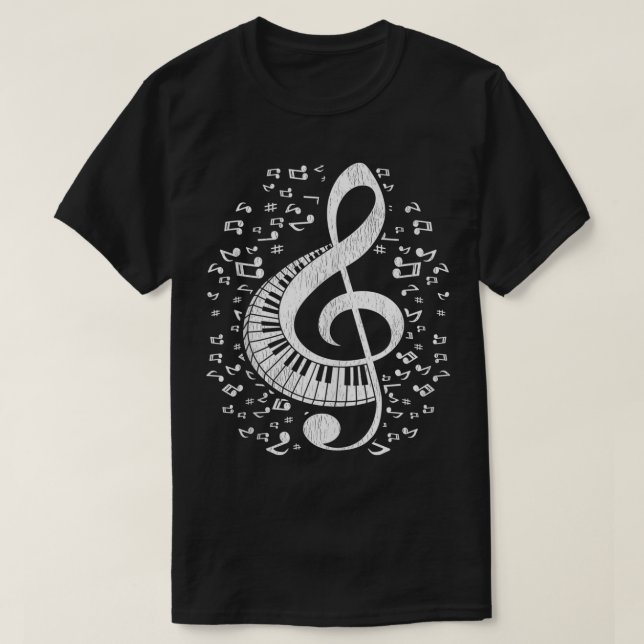 Camiseta Musical Pianist Music Notes Keyboard Treble Clef (Frente do Design)