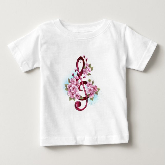 Camiseta Musical treble clef notes with Sakura flowers (Frente)