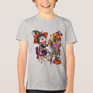 Camiseta Músicas de Halloween de Gatos com Vibrações Assust