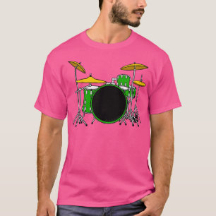 Camiseta Musico de Drummer do Kit de Tambor Verde