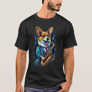 Camiseta Músico de Jazz Corgi Saxofone