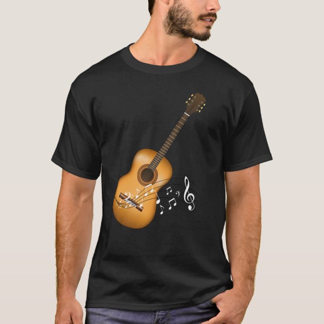 Camiseta Músico de Notas Musicais do Aoustic Guitar Player (Frente)
