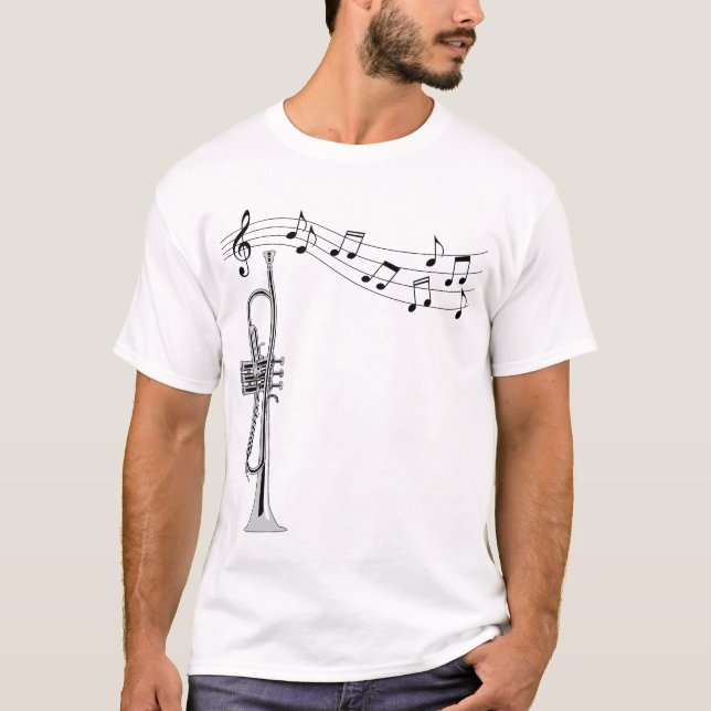 Camiseta Músico de trompete com notas musicais (Frente)