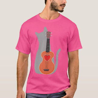 Camiseta Músico do Cat Heart do Havaí Uke Guitar Acústico H