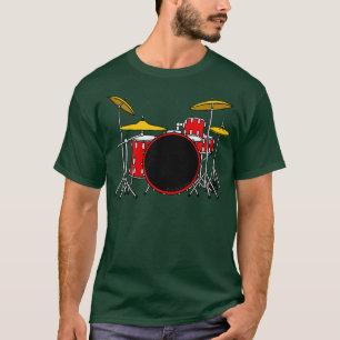 Camiseta Musico do Drummer do Kit do Tambor Vermelho