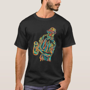 Camiseta Músico saxofone engraçado Jazz Música Colorida 90s