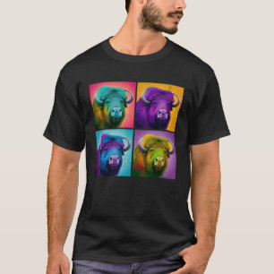 Camiseta Musk Ox Pop Ilustração de Animais Coloridos