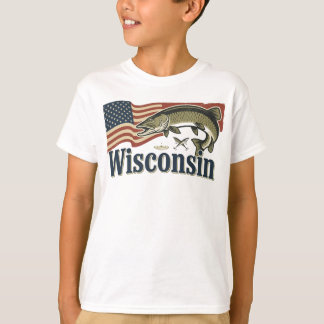 Camiseta Muskellunge de Wisconsin na Bandeira Americana