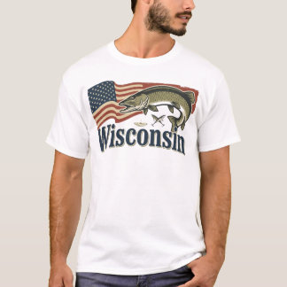 Camiseta Muskellunge de Wisconsin na Bandeira Americana