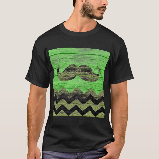Camiseta Mustache Chevron Vintage Wooden (Frente)