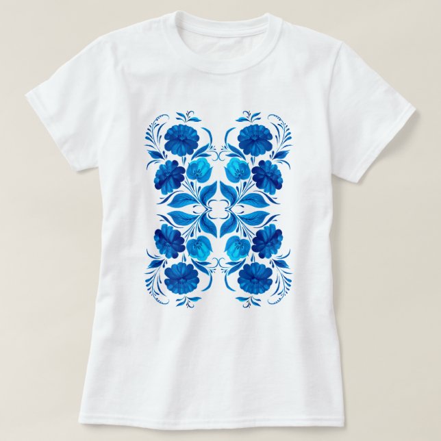 Camiseta Muster aus blauen Blumen  (Frente do Design)