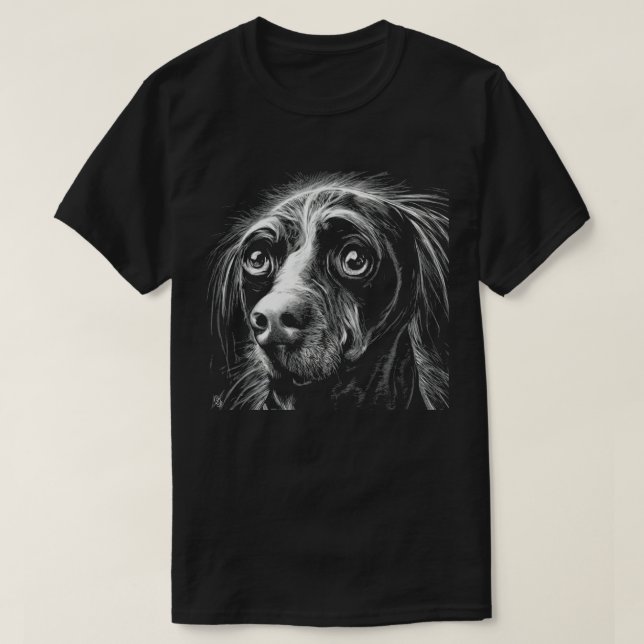 Camiseta Mutt Scratchboard Olhos Tristes (Frente do Design)