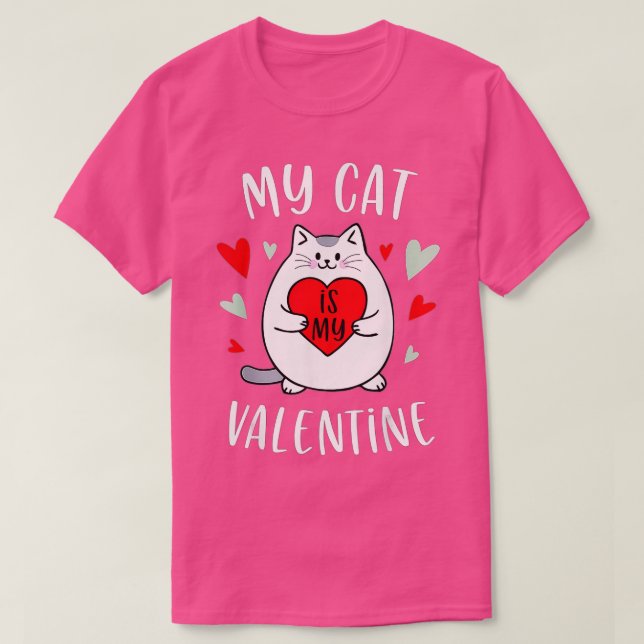 Camiseta My Cat Is My Valentines Kitten Lover Heart Valenti (Frente do Design)