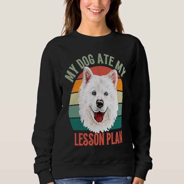 Camiseta My Dog Ate My Lesson Plan Retro Samoyed Dog Teache (Frente)
