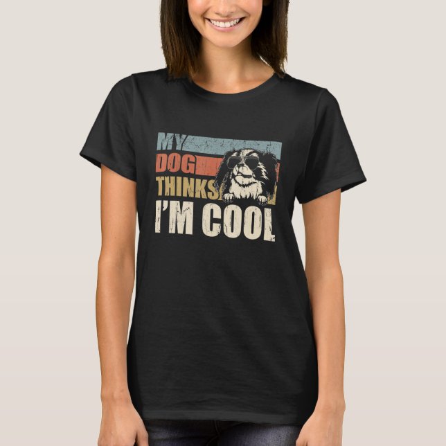 Camiseta My Dog Thinks I'm Cool Japanese Chin   Retro Dad M (Frente)