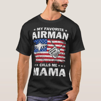 Camiseta My Favorite Airman Calls Me Mama Usaf Flag Us Air
