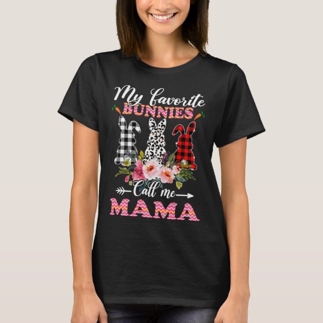 Camiseta My Favorite Bunnies Call Me Mama Easter Leopard (Frente)