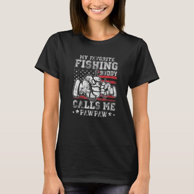 Camiseta My Favorite Fishing Buddy Call Me PawPaw US Flag P (Frente)
