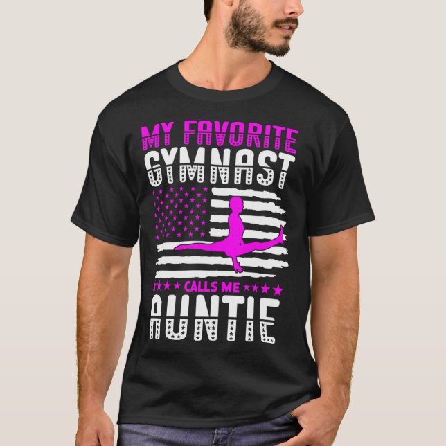 Camiseta My Favorite Gymnast Calls Me Auntie USA Flag Gymna (Frente)