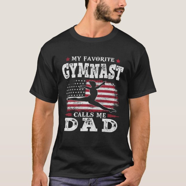 Camiseta My Favorite Gymnast Calls Me Dad USA Flag Father s (Frente)