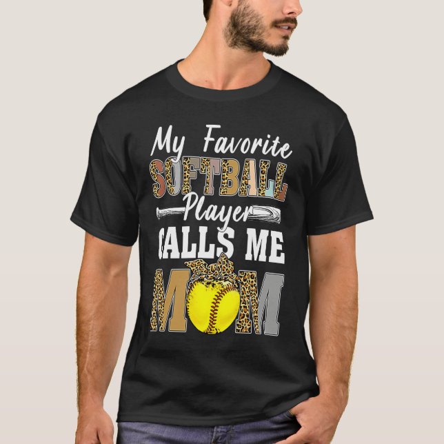 Camiseta My Favorite Softball Player Calls Me Mom Leopard M (Frente)