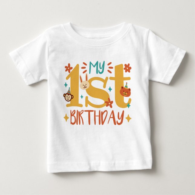 Camiseta "My first birthday" with cute animals (Frente)