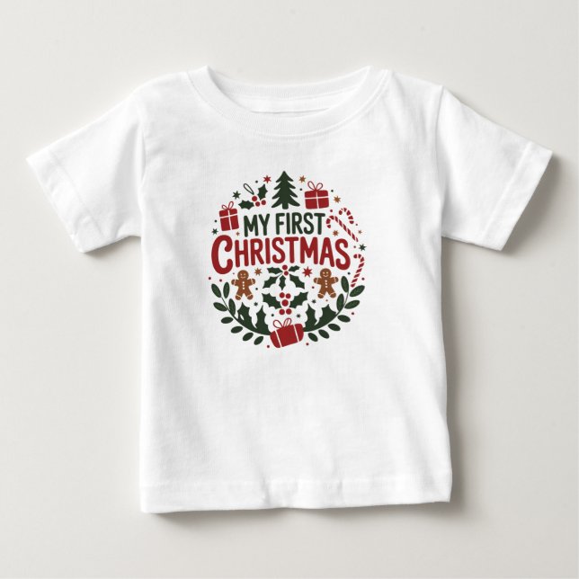 Camiseta My First Christmas 1st Xmas Family Matching Baby  (Frente)
