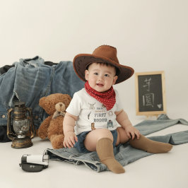 Camiseta My First Rodeo Cowboy 1st Birthday Blue Baby