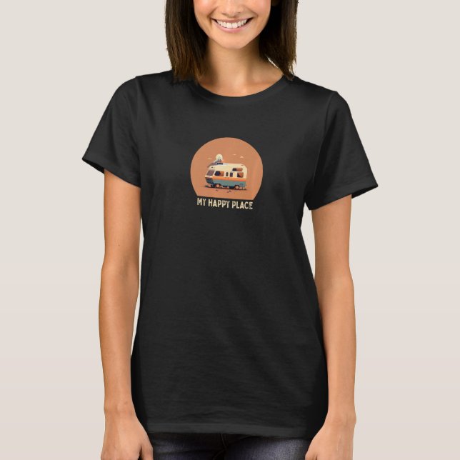 Camiseta My Happy Place RV Vacation Camping Road Trip Premi (Frente)