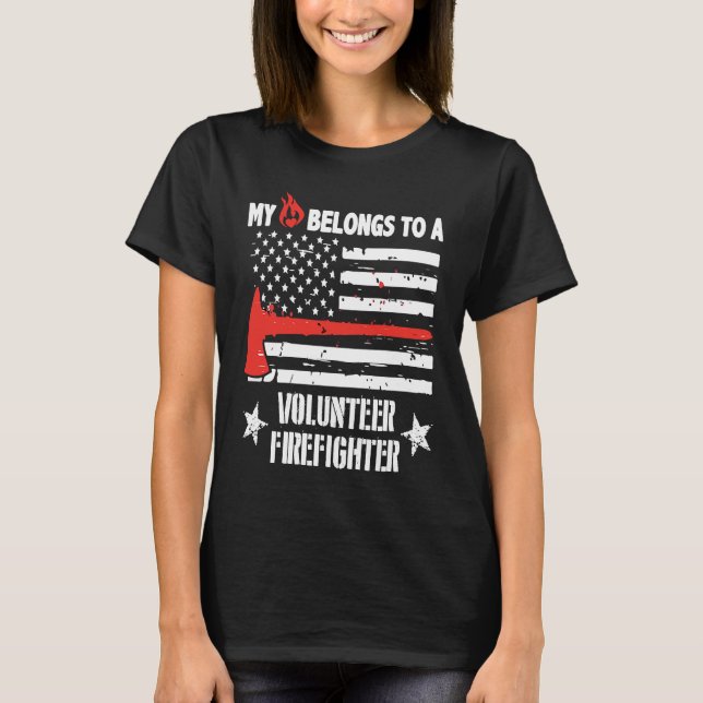Camiseta My Heart Belongs To Volunteer Firefighter Fireman  (Frente)