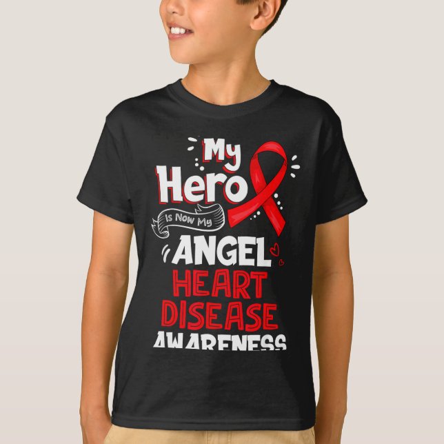 Camiseta My Hero Is Now My Angel Heart Disease Awareness  (Frente)