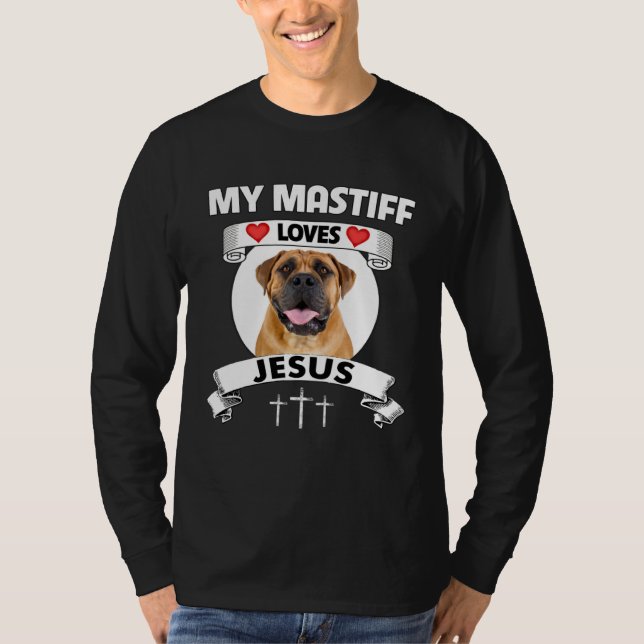 Camiseta My Mastiff Loves Jesus Christian Bullmastiff Dog M (Frente)