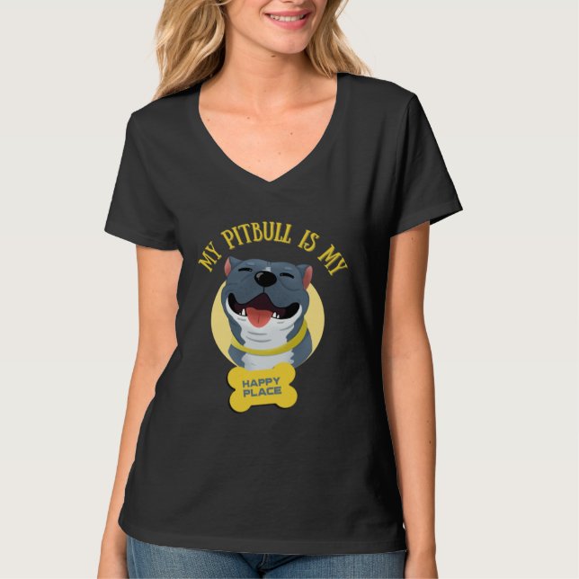 Camiseta My Pitbull Is My Happy Place Pitbull Dad Pitbull M (Frente)
