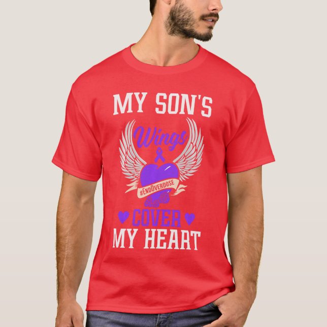 Camiseta My Sons Wings Cover My Heart Overdose Awareness Lo (Frente)