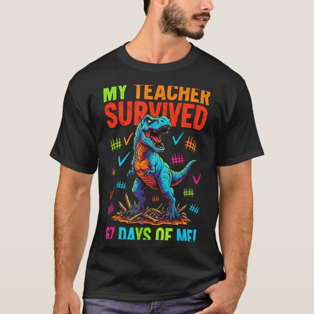 Camiseta My Teacher Survived 67 Days Of School 67 Meme Dino (Frente)