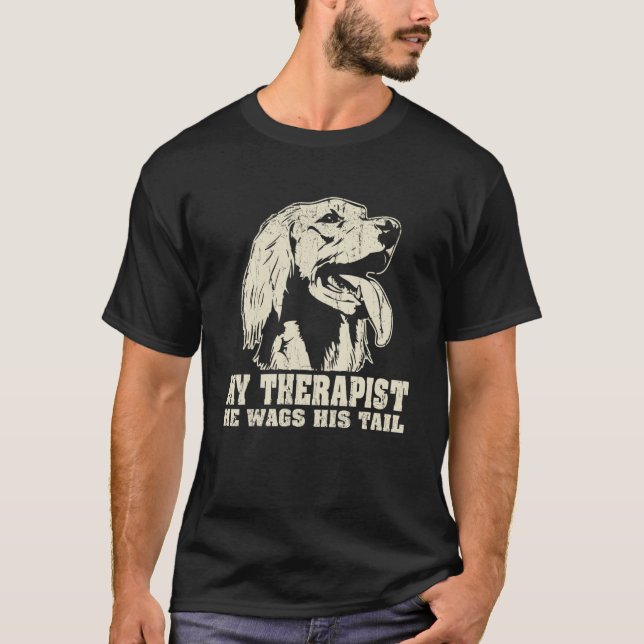 Camiseta My Therapist He Wags His Tail Irish Setter (Frente)