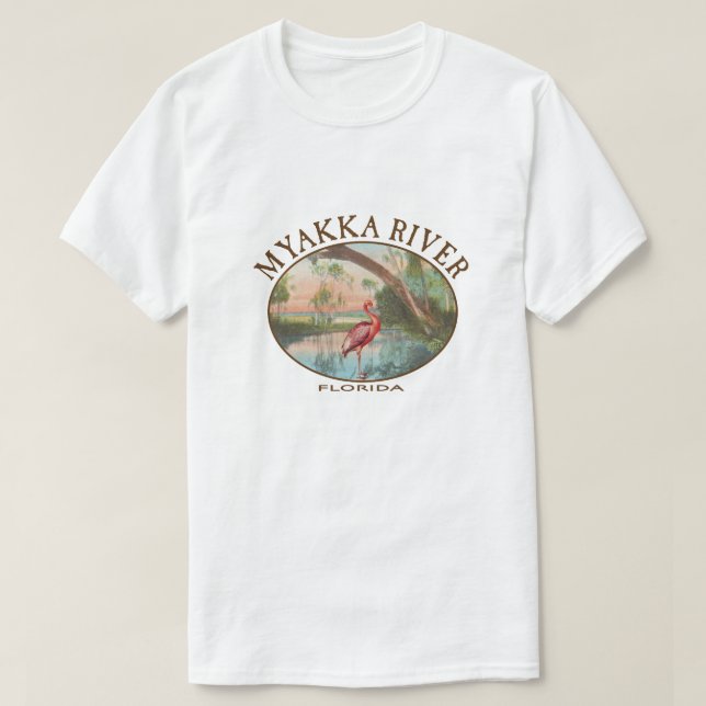 Camiseta Myakka River Florida com Roseate Spoonbill (Frente do Design)