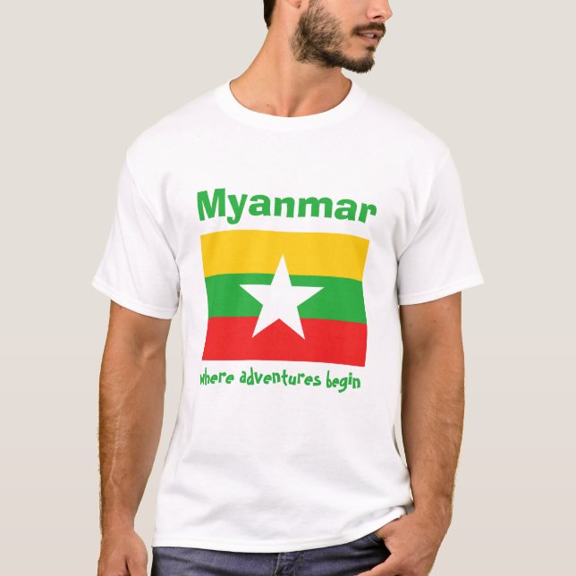 Camiseta Myanmar Bandeira + Mapa + Texto (Frente)