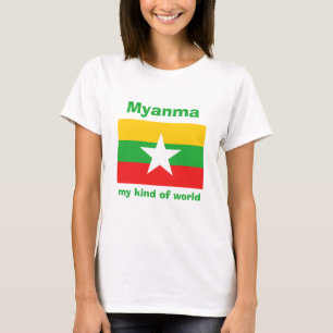 Camiseta Myanmar Bandeira + Mapa + Texto