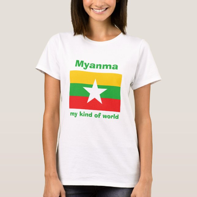 Camiseta Myanmar Bandeira + Mapa + Texto (Frente)