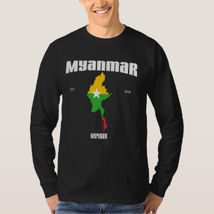 Camiseta Myanmar Flag, Myanmar Map, Dia Nacional da Birmâni