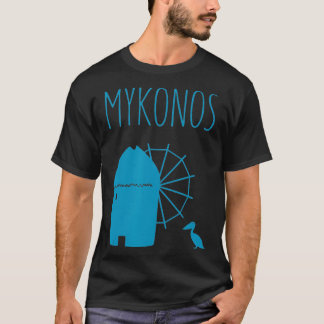 Camiseta Mykonos, Grécia Icônica Windmill e Petros, o Pelic