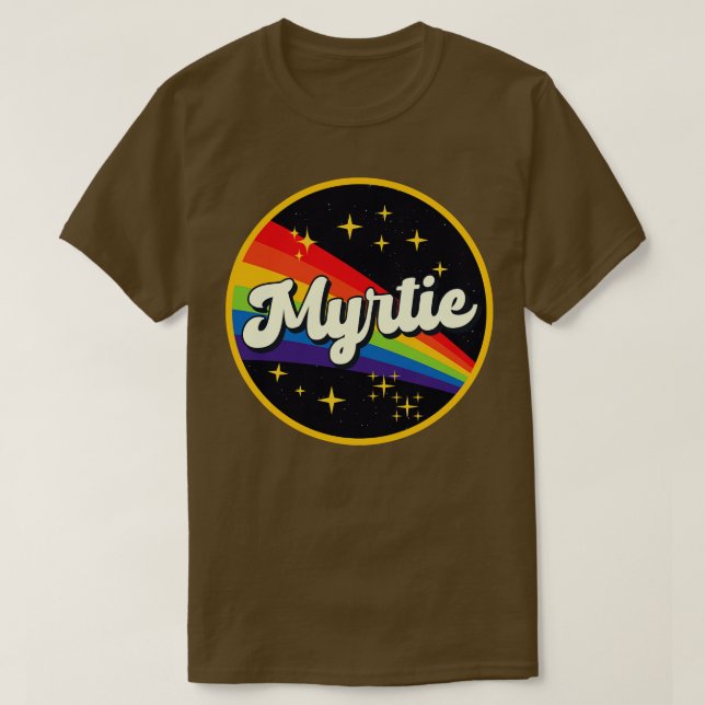 Camiseta Myrtie Rainbow No Space Vintage Style (Frente do Design)